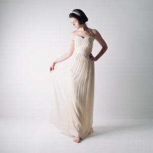 Silk Chiffon Boho Wedding Dress, Rustic Halter Corset, Custom Made image 10