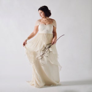 Layered Chiffon Wedding Dress in Ivory,  Plus size dress, Bohemian wedding dress, Cap sleeve wedding dress ~ ANTHERICUM in Ivory