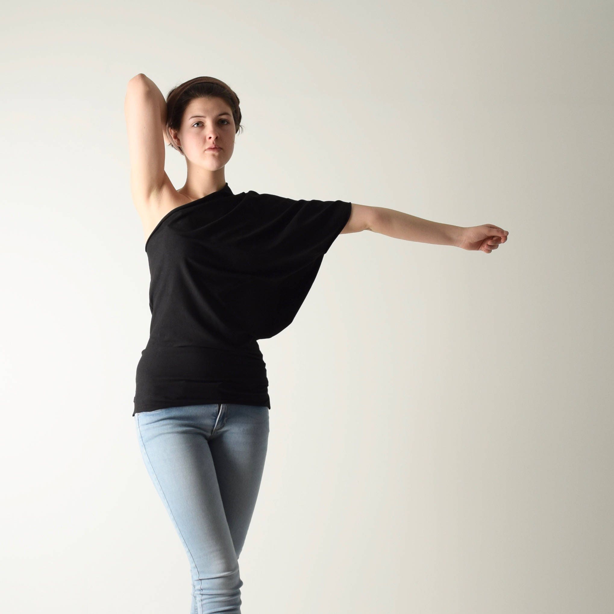 black and white one shoulder top