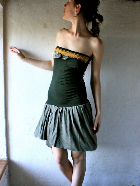 Items similar to green strapless fitted dress on Etsy
