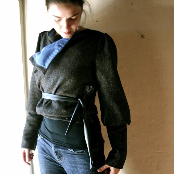 Grey Wool Cropped Wrap Coat