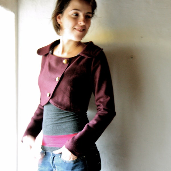 Womens Jacket, Cropped jacket, wool blazer, Burgundy wool jacket, Red winter coat, Lined wool jacket, Wool cardigan, Handmade winter jacket
