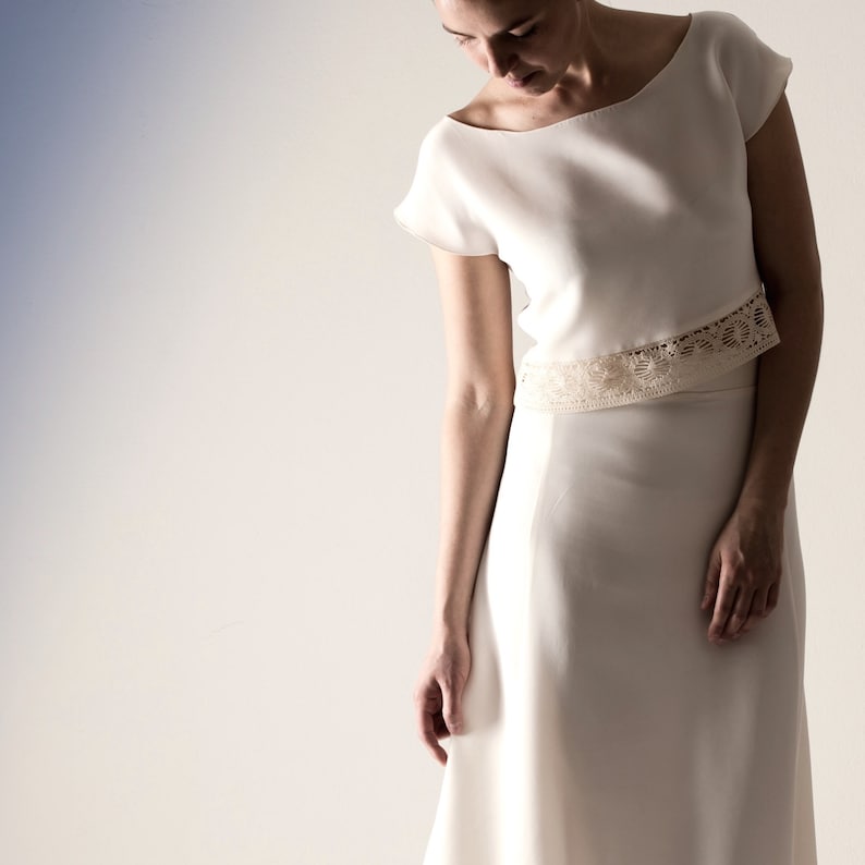 Wedding top, Wedding separates, Bohémienne Silk Crop top, White top, Simple wedding dress, Reception dress, Casual wedding outfit, LICHEN image 2