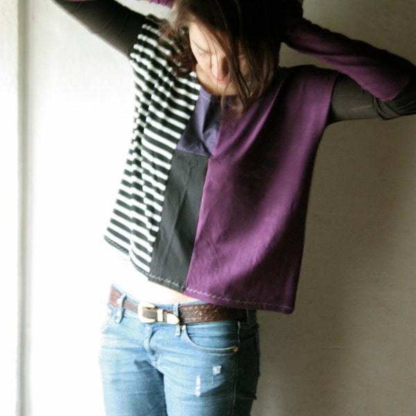 Purple top, Jersey top, Womens blouse, Long sleeve T shirt, Striped top, Crop top, Oversized top, Yoga top, maternity top, Womens clothes,