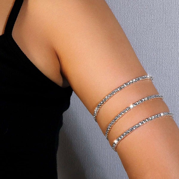 Exquisite Minimalist Arm Cuff Set: Gold and Silver Bands Adorned with Rhinestones - Elegant Fashion Accessories and Ideal Gifts for Her