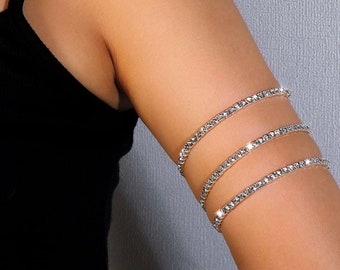 Exquisite Minimalist Arm Cuff Set: Gold and Silver Bands Adorned with Rhinestones - Elegant Fashion Accessories and Ideal Gifts for Her