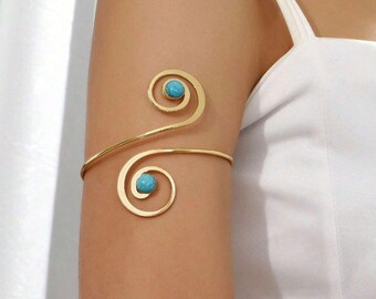 Armband Upper Arm Cuff Armlet Brass With a green onyx stone spiral armband Valentine gift Item, Gift for her