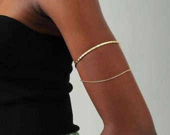 Chic Minimalist Arm Cuff Set: Elegant Gold Upper Arm Bands - Stylish Fashion Accessory and Perfect Gift for Her