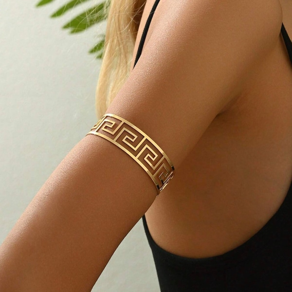 Greek Goddess Upper Arm Bracelet, Summer Beach Jewelry, Gold Upper Arm Cuff, Wide arm bracelet, Metalwork bracelet, Rose Gold Bracelet