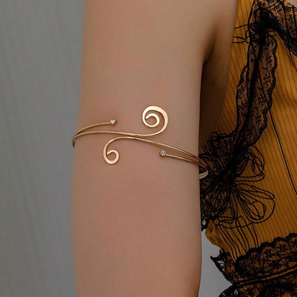 Gold Upper Arm Cuff Adjustable Ethnic Spirals Armlet Bracelet Eternity Bohemian Upper Arm Goddess Band Bangle Jewelry gift