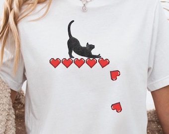 Gamer Cat Tee, Retro Video Game Style Cat Shirt, Cute Nerdy Cat Lover Gift, Animal Lover Shirt, Pixel Cat Shirt, Funny Cat Tee