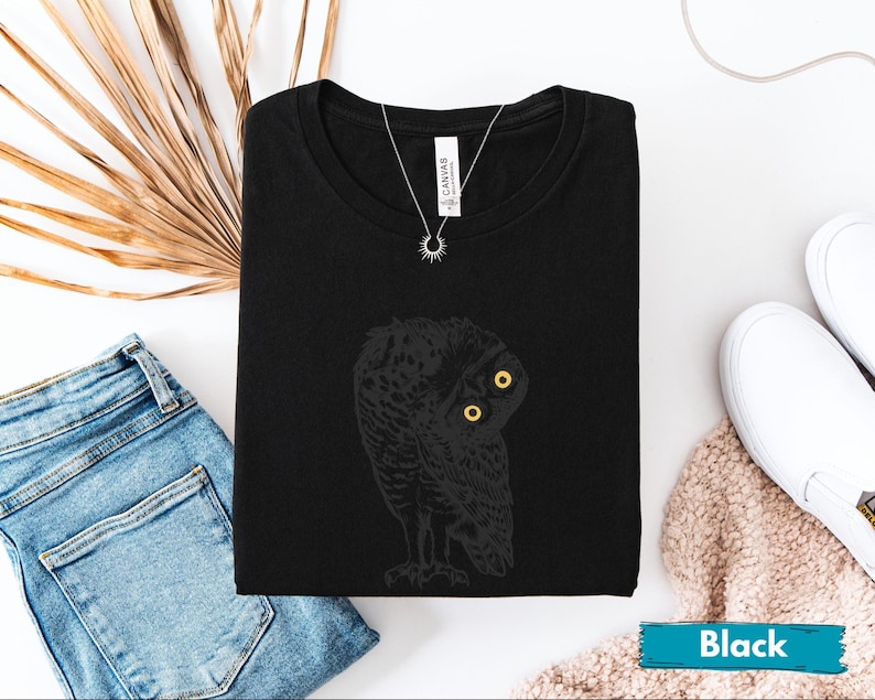 Linocut Owl Shirt, Funny Bird Graphic, Owl Lover Gift, Dark Academia Tee, Quirky Owl Top, Witchy Gift, Vintage Style Owl Shirt, Folk Art image 6