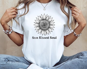 Sunflower Bella Canvas Tee: Distressed Graphic Print, Women's Cotton Shirt