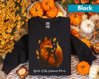 Spirit of the Autumn Moon Fox Sweatshirt | Cozy Fall Crewneck | Woodland Animal Shirt | Nature Lover Gift | Boho Autumn Aesthetic Top