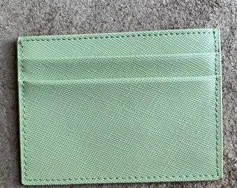 Personalized Green Leather Card Holder, Custom Monogram Card Case，Debossed letter in Gold