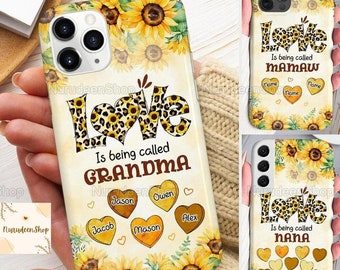 Funda de teléfono personalizada para mamá con nombres de niños, funda de teléfono floral de girasol, funda de teléfono personalizada para mamá para iPhone, Samsung, regalo para mamá