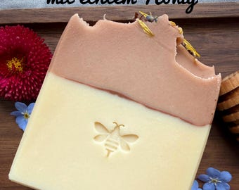 Honigseife – Naturseife mit echtem Honig, Lavendel & Kokosmilch, plastikfrei, Geschenkidee