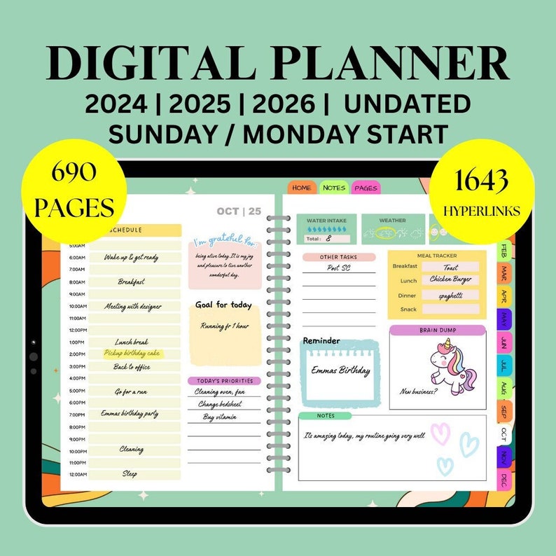 Digital Planner 2024, 2025, 2026, Undated Digital Planner, Goodnotes