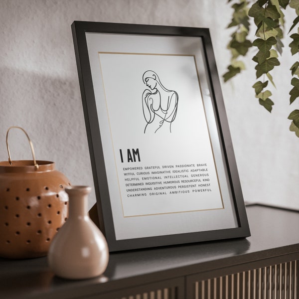 I AM minimalistic fine line art print. Perfect stylish gift idea for a friend or loved one and great addition to any home.