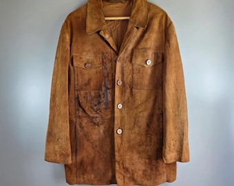 Vintage East German DDR Suede Jacket Brown Workwear Coat VEB Lederbekleidung
