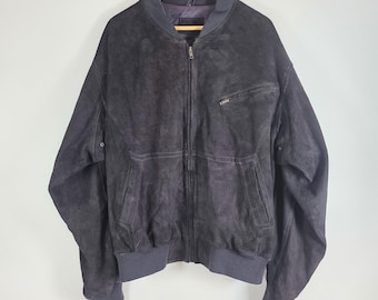 Vintage Suede Bomber Jacket Black Mens XL EU 58 Leather Germany Classic Zip
