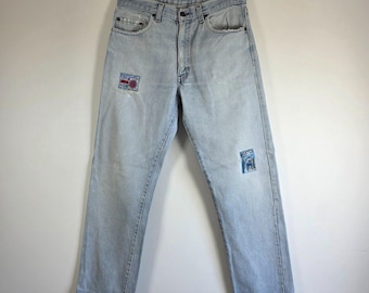 Levi’s Vintage Jeans W32 L29 Blue Straight Custom Patch Distressed Y2K