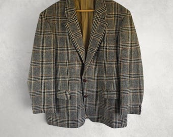 Vintage St Michael Wool Blazer Jacket Mens 42S Beige Check Tweed Smart Casual
