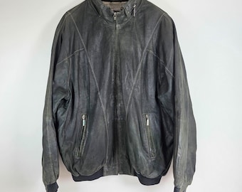 Vintage Abercrombie & Fitch Suede Bomber Jacket Green Mens XL EU 54 Leather