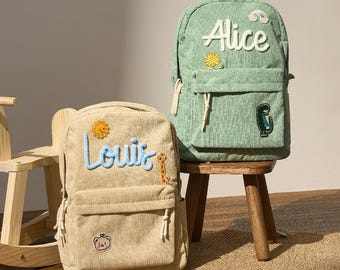 Personalisierte Kinder Rucksack, Zurück zu Schulgeschenk, Montessori Schultasche, Monogramm Jungen Mädchen Buchtasche, Erster Schultag Grundkenntnisse