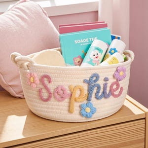 Personalized Baby Basket · Monogrammed Woven Basket · Cotton Knitted Nursery Basket · Newborn Gift · Baby Shower Basket · Grandbaby Gift