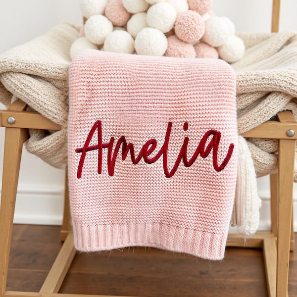 Personalized Embroidered Baby Knit Blanket, Monogrammed Newborn Gift, Baby Name Blanket, Baby Shower Gift, Nursery Gift, Baby Girl Blanket