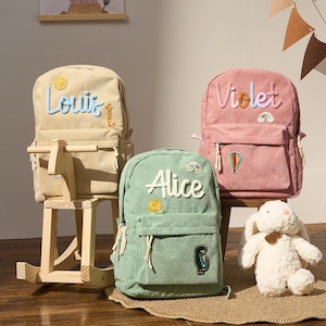 Sac à dos personnalisé pour tout-petit - Lettres arc-en-ciel et écussons amovibles, cartable Montessori pour les 3-12 ans, sac d'apprentissage de l'alphabet pour enfants