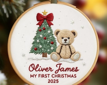 Custom Embroidered Baby Name Ornament, Monogrammed Baby First Christmas Keepsake, Nursery Holiday Decor, Newborn Gift For Christmas 2025