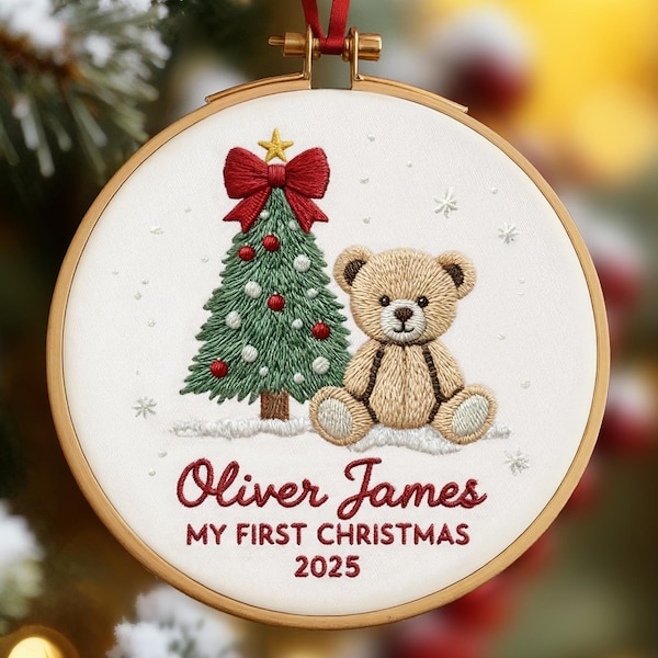 Custom Embroidered Baby Name Ornament, Monogrammed Baby First Christmas Keepsake, Nursery Holiday Decor, Newborn Gift For Christmas 2025