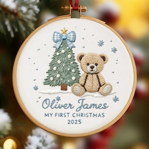 Custom Embroidered Baby Name Ornament, Personalized Babys First Christmas Hoop Ornament, 2025 Newborn Keepsake, Grandbaby Holiday Gift