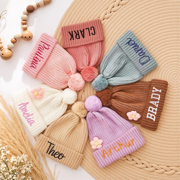Custom Baby Name Beanie, Colorful Toddler Beanie Hat, Personalized Baby&Kids Beanie, Monogrammed Knitted Newborn Winter Hat, Nursery Gift