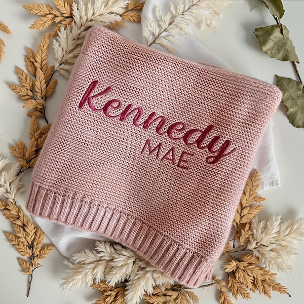 Personalized Baby Blanket, Embroidered Knit Baby Blanket, Custom Baby Name Blanket, Baby Shower Gift, Nursery Gift, Newborn Blanket