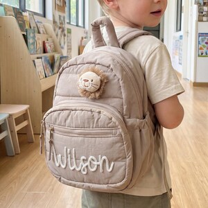 Personalized Boy Backpack, Quilted Kindergarten Bag with Custom 3D Name, Toddler Preschool Bookbag, First School Gift