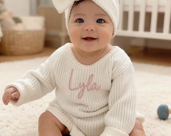 Spersonalizowany zestaw ubranek dla noworodka na powrót do domu: haftowany kombinezon z imieniem niemowlęcia, spersonalizowany sweterek niemowlęcy