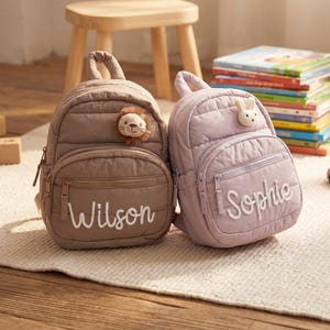 Custom Toddler Backpack 3D Name Quilted Baby Bag Twin Sibling Gift Preschool Bookbag