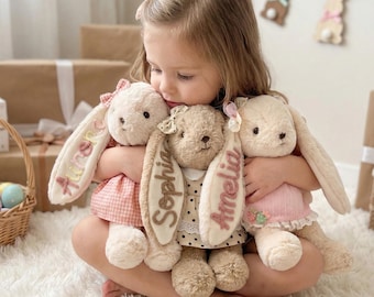 Personalized Easter Bunny Plush for Granddaughter, Custom Name Rabbit Doll, Soft Yarn Lettering Toy, Easter Gift for Toddler Girl