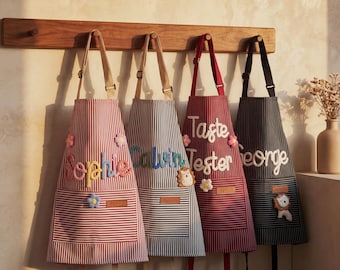 Custom Kids Apron | Personalized Baking Smock | 3D Yarn Letters | Toddler Name gift