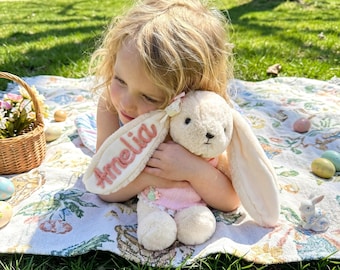 Coelhinho de pelúcia personalizado para bebê menina, coelho fofinho com nome, naninha macia de pelúcia para dormir.