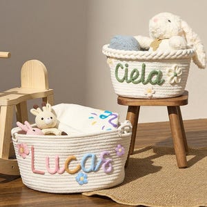 Benutzerdefinierte Baby Name Korb · Montessori Baby gewebt Korb · Baumwollseil Kinderzimmer Korb · Name Spielzeug Korb · Monogramm Baby Korb · Neugeborene Geschenk