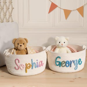Custom Baby Name Basket · Montessori Baby Woven Basket · Cotton Rope Nursery Basket · Name Toy Basket · Monogram Baby Basket · Newborn Gift image 3
