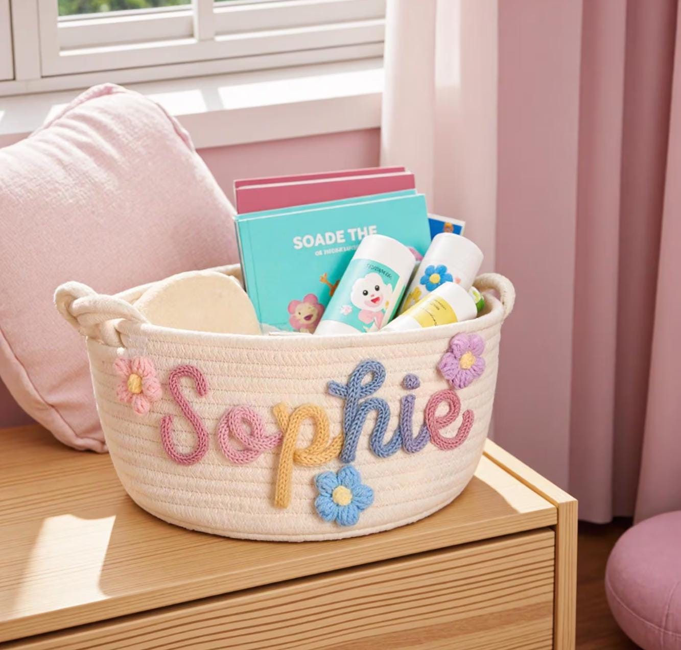 Personalized Baby Gift Basket Custom 3D Name Woven Nursery Storage Newborn Shower Present