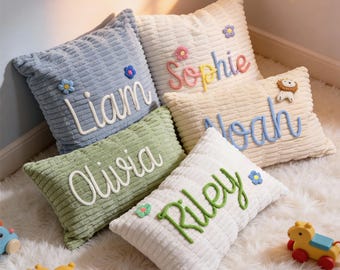 Almohada lumbar personalizada para guardería, cojín de pana para cuna, regalo personalizado con nombre de bebé