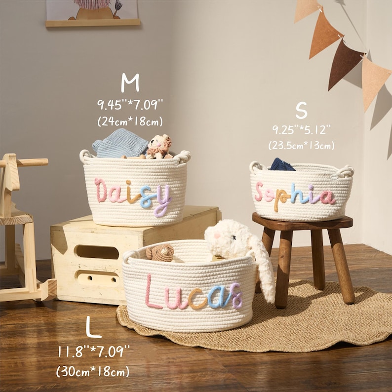 Custom Baby Name Basket · Montessori Baby Woven Basket · Cotton Rope Nursery Basket · Name Toy Basket · Monogram Baby Basket · Newborn Gift image 4