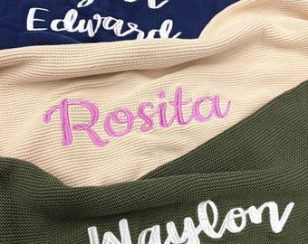 Manta personalizada para bebê, manta de tricô com monograma para recém-nascido, manta de algodão para berçário, presente de primeiro aniversário, presente de chá de bebê, manta quentinha.