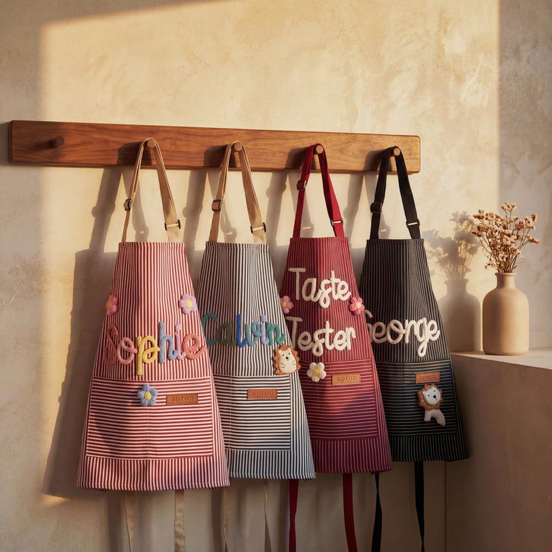 Custom Kids Apron | Personalized Baking Smock | 3D Yarn Letters | Toddler Name gift